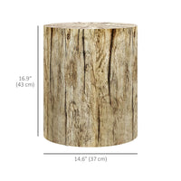 17" Tall Tree Stump End Table, Concrete Sofa Side Table for Indoor and Outdoor Use, Garden Stool, Natural