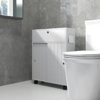 Bathroom Storage Cabinet, Bathroom Cabinet with 4 Rolling Wheels and Paper Holes, 20.5" x 6.75" x 26.5", White
