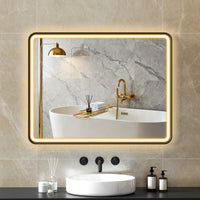 36" x 28" Bath Mirror with LED Lights, Wall Mounted Restroom Mirror, 3 Colours, Dimmable, Horizontal/Vertical, Black