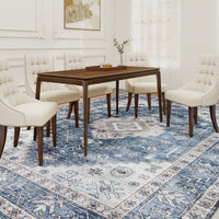 9x12 Area Rug, Vintage Machine Washable Rug, Non-Slip Floor Carpet for Living Room, Bedroom, Dining Room, Blue