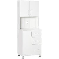 Modern Kitchen Cupboard with Storage Cabinet Hutch, 2 Cabinets, 3 Drawers and Open Countertop, White