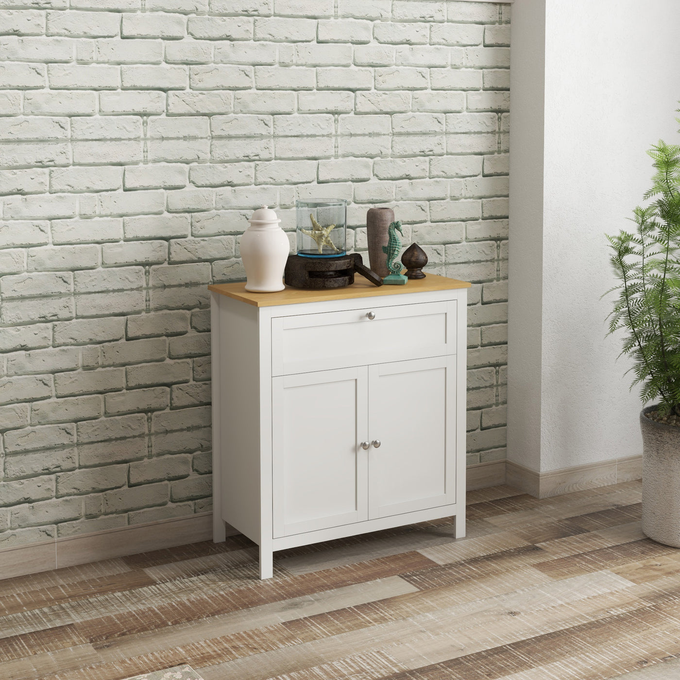 Sideboard Cabinet, Buffet Table with Drawer, Double Door Cupboard and Adjustable Shelf for Living Room, Entryway, White