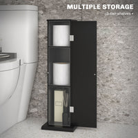 Small Toilet Paper Cabinet, Bathroom Corner Cabinet with Doors and Shelves for Paper Shampoo, Black