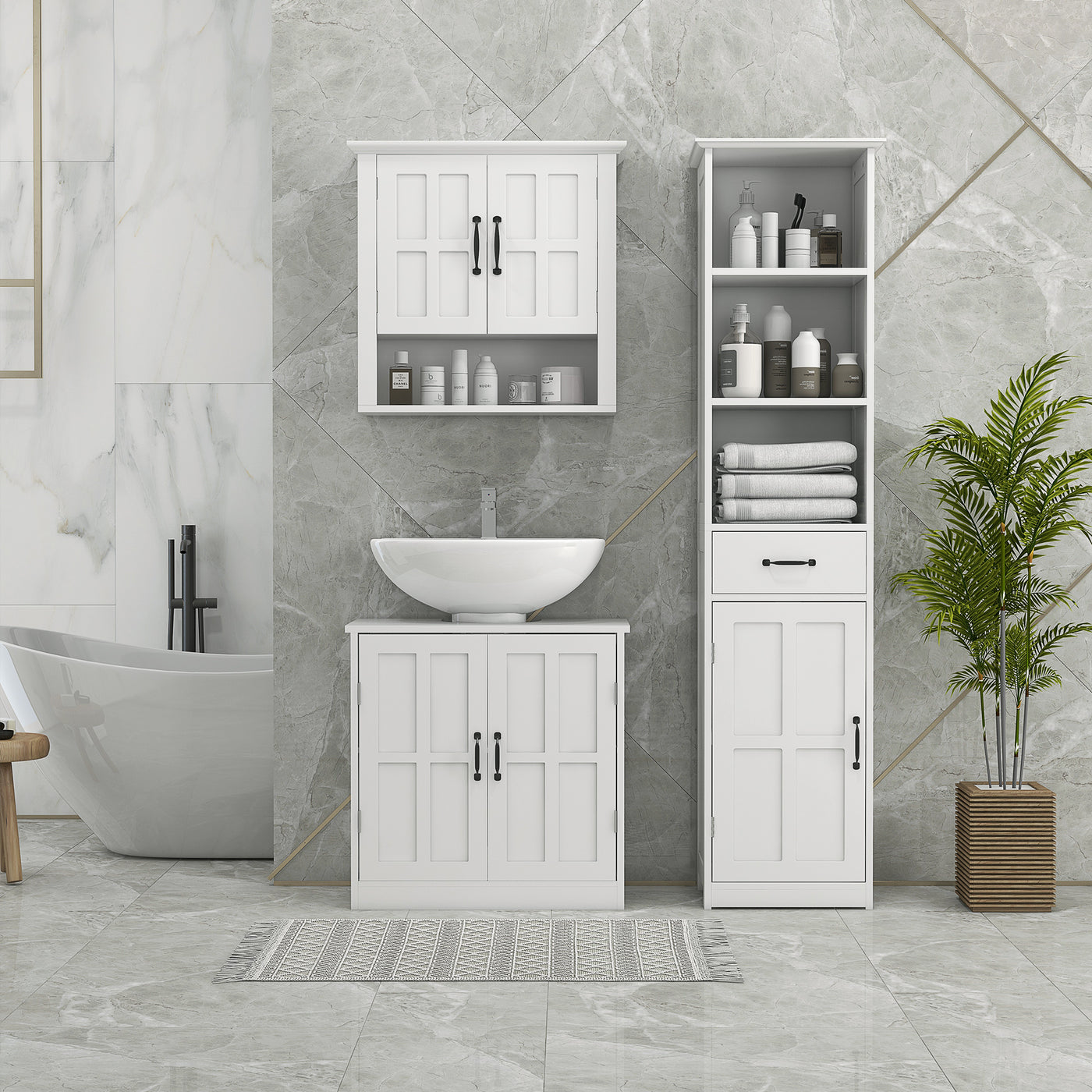 Wall Mount Bathroom Cabinet, Storage Organizer Kitchen Cupboard with 2 Doors and Adjustable Shelf White