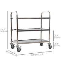 35.6" 3-Tier Kitchen Trolley Medical Treatment Laboratory Equipment Carts, Stainless Steel Rolling Kitchen Island, Wheeled Storage Utility Serving Cart, 330LBS Heavy Gauge