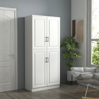 71" Freestanding Kitchen Pantry Cabinet, Storage Cabinet with 4 Hinged Doors and Adjustable Shelves, White