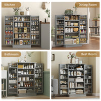 41" Storage Cabinet, 2-Door Kitchen Pantry Cabinet with 5-tier Shelving, 12 Spice Racks and Adjustable Shelves, Grey