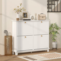 Modern Shoe Storage Cabinet, Narrow Shoe Cabinet with 4 Flip Drawers, Adjustable Shelves, 5 Legs for Entryway, White
