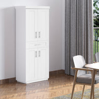 72" Storage Cabinet, Freestanding Kitchen Pantry Cabinet with 4 Doors, Drawer and 3 Adjustable Shelves, White
