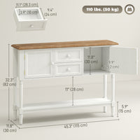 Vintage Console Table with 2 Drawers and Cabinets, Retro Sofa Table for Entryway, Living Room and Bedroom, White