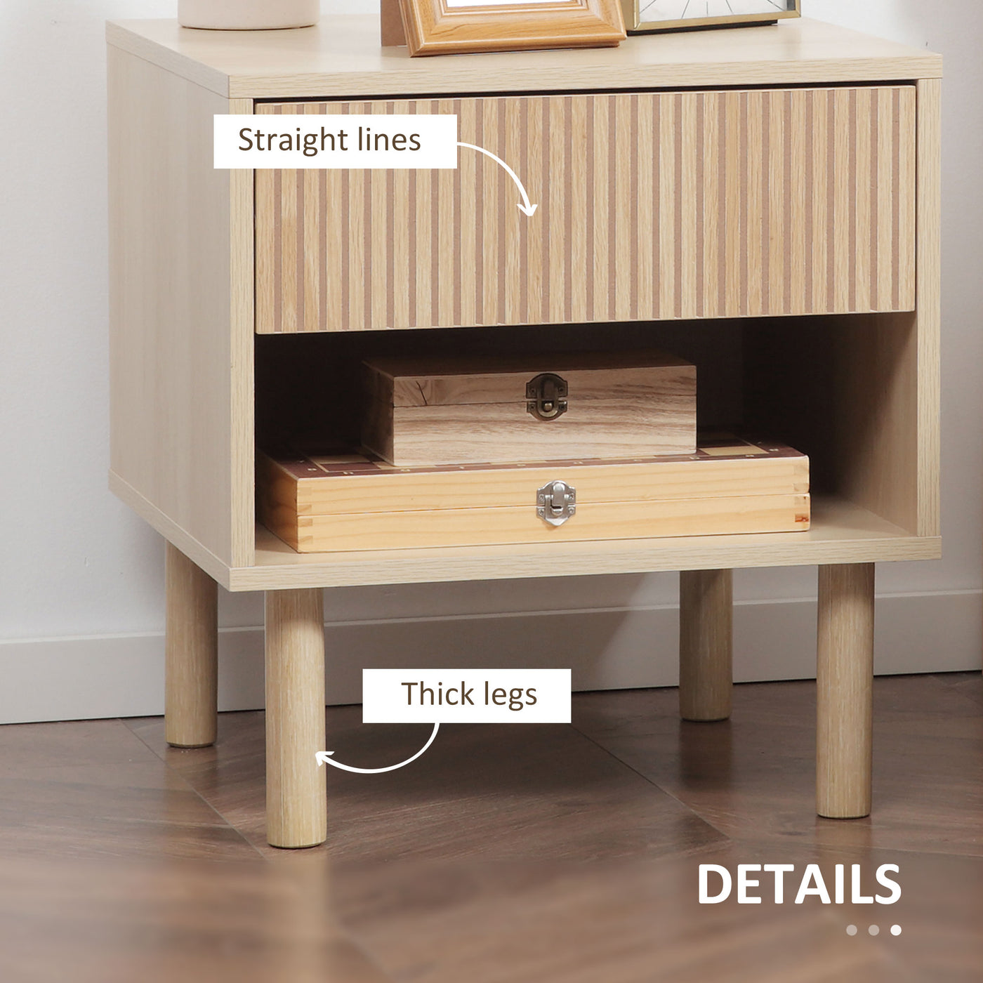 Set of 2 Bedroom Nightstands, Side Table with Storage Shelf and Drawer for Living Room, Bedroom, Natural Wood