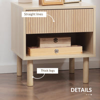 Set of 2 Bedroom Nightstands, Side Table with Storage Shelf and Drawer for Living Room, Bedroom, Natural Wood