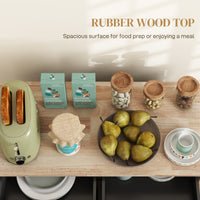 Kitchen Island on Wheels with Rubberwood Top, Rolling Kitchen Cart with 2 Drawers, 4 Doors and Adjustable Shelves