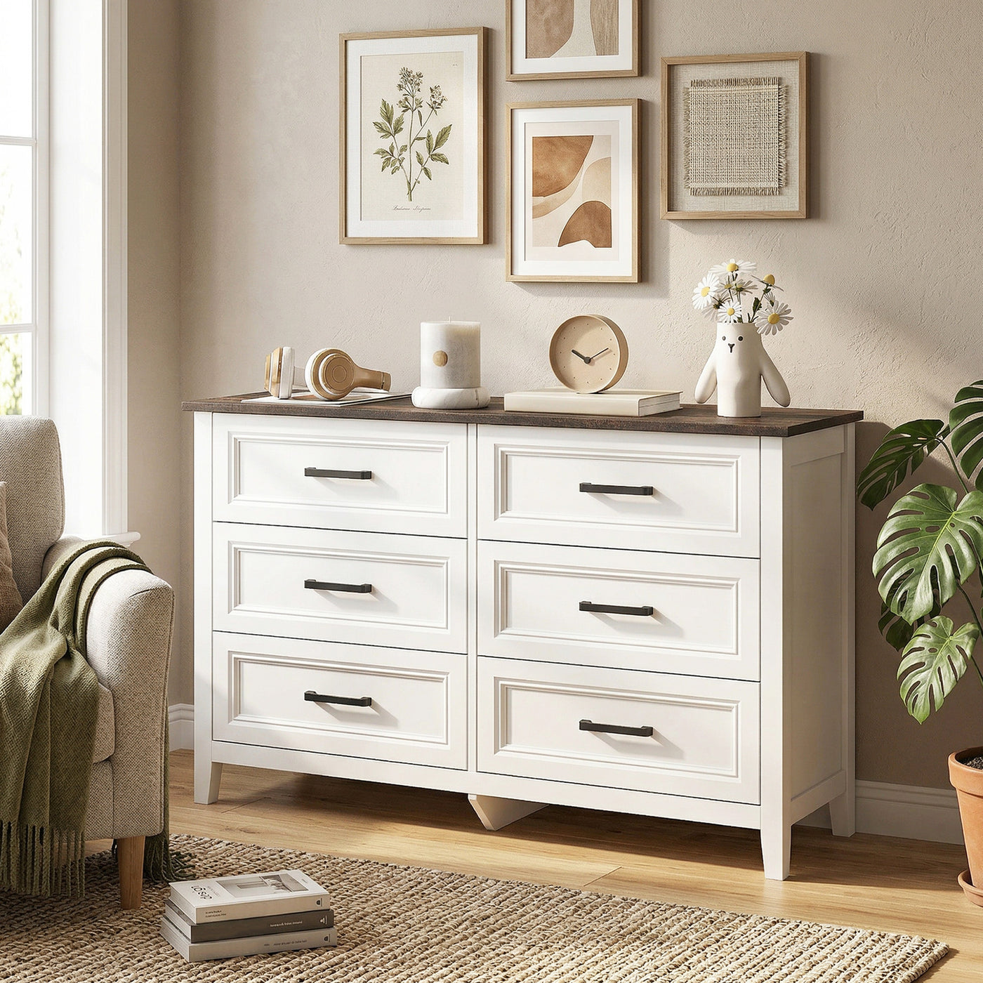 Wide Dresser for Bedroom with 6 Drawers Storage Chest of Drawers for Living Room, Closet, Laundry, Entryway
