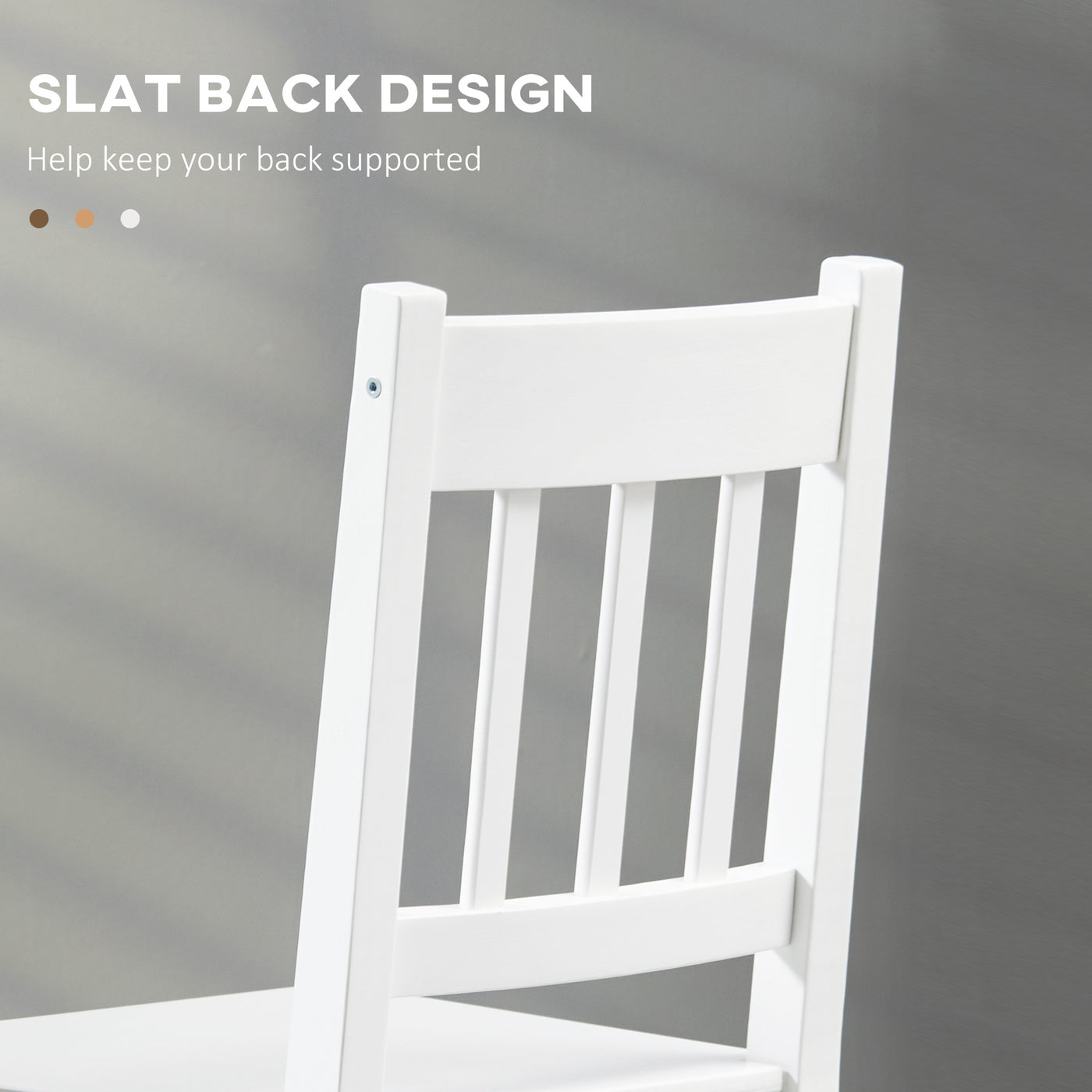 Dining Chairs Set of 2, Kitchen Chair with Slat Back, Pine Wood Structure for Living Room and Dining Room, White