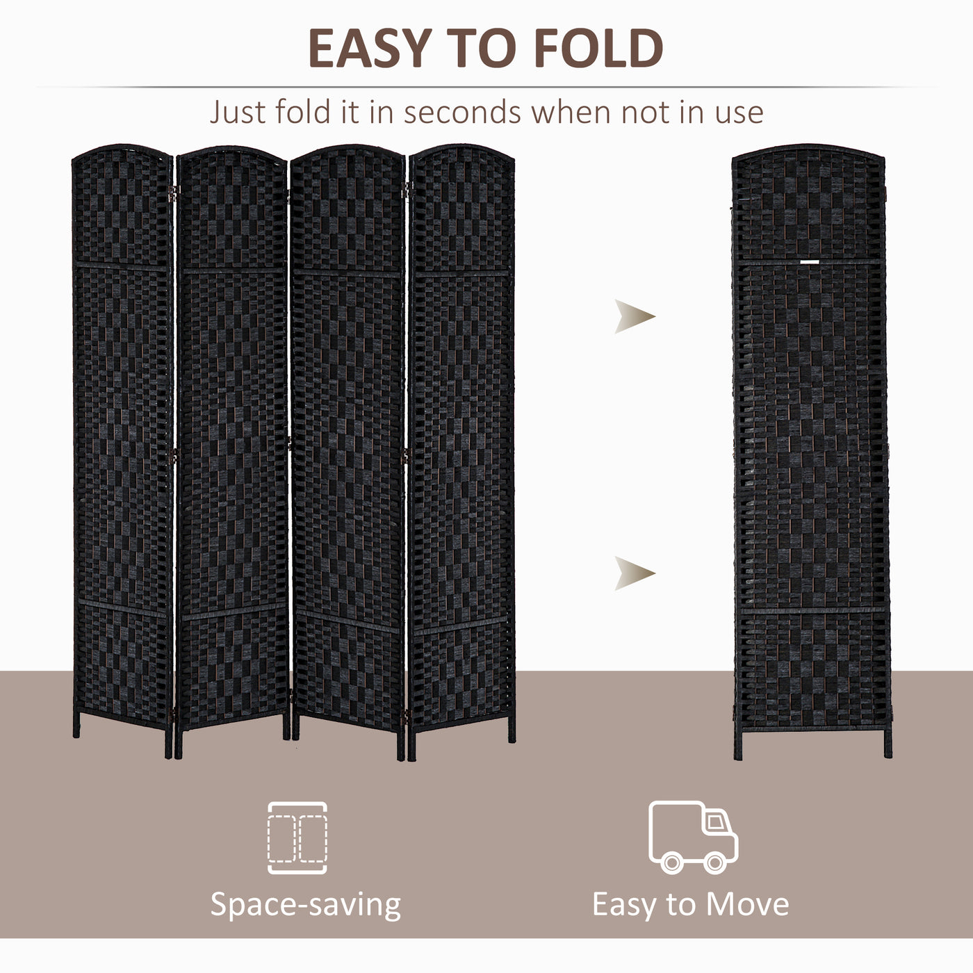 6ft Folding Room Divider, 4 Panel Wall Partition with Wooden Frame for Bedroom, Home Office, Black