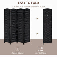 6ft Folding Room Divider, 4 Panel Wall Partition with Wooden Frame for Bedroom, Home Office, Black