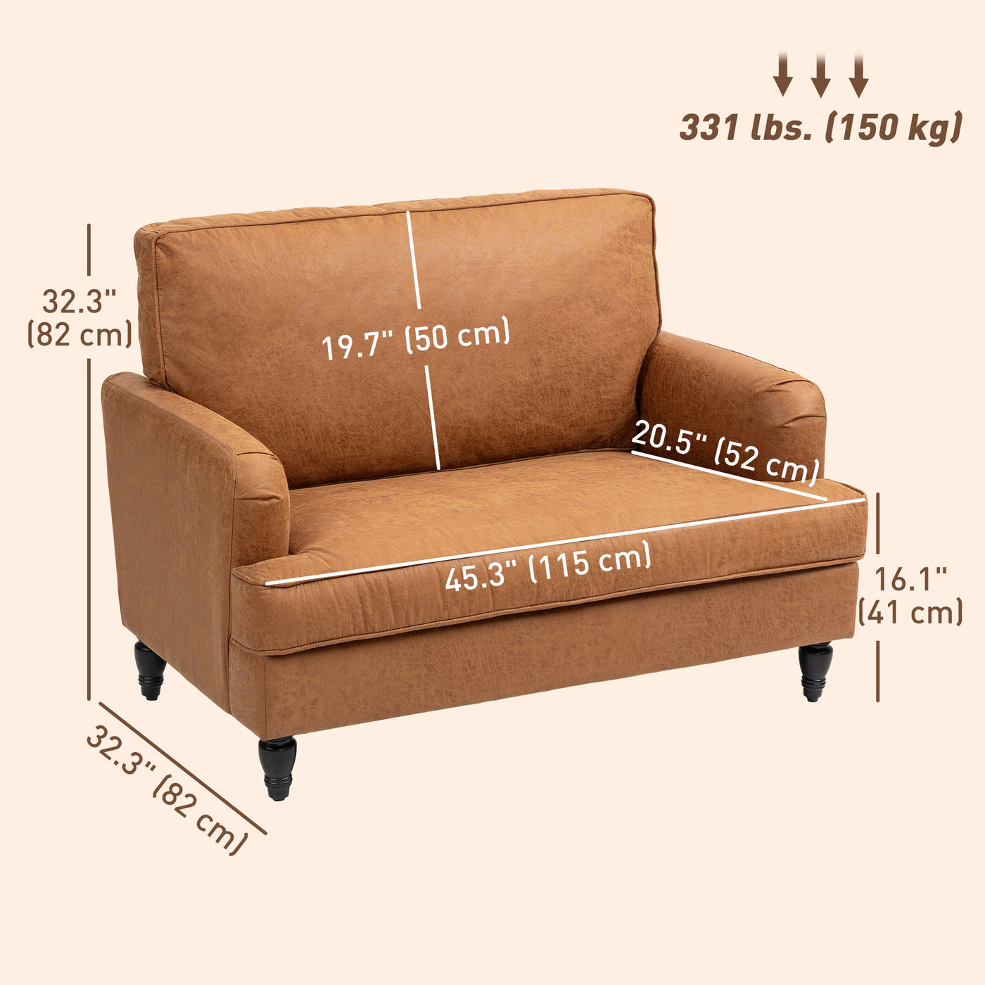 Modern Accent Chair, Leathaire Armchair with Turned Legs and Wide Seat, Comfy Chair for Living Room, Brown