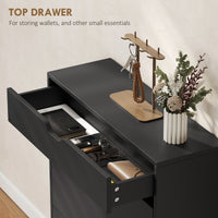 Narrow Shoe Cabinet for Entryway with 2 Flip Drawers, Top Drawer and Adjustable Shelves for 12 Pairs of Shoes, Black