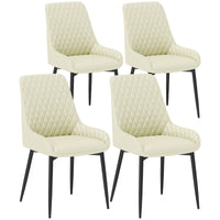 Set of 4 Upholstered Kitchen Chairs, Modern Dining Chairs with Diamond Tufting and Steel Legs for Dining Room, Cream White