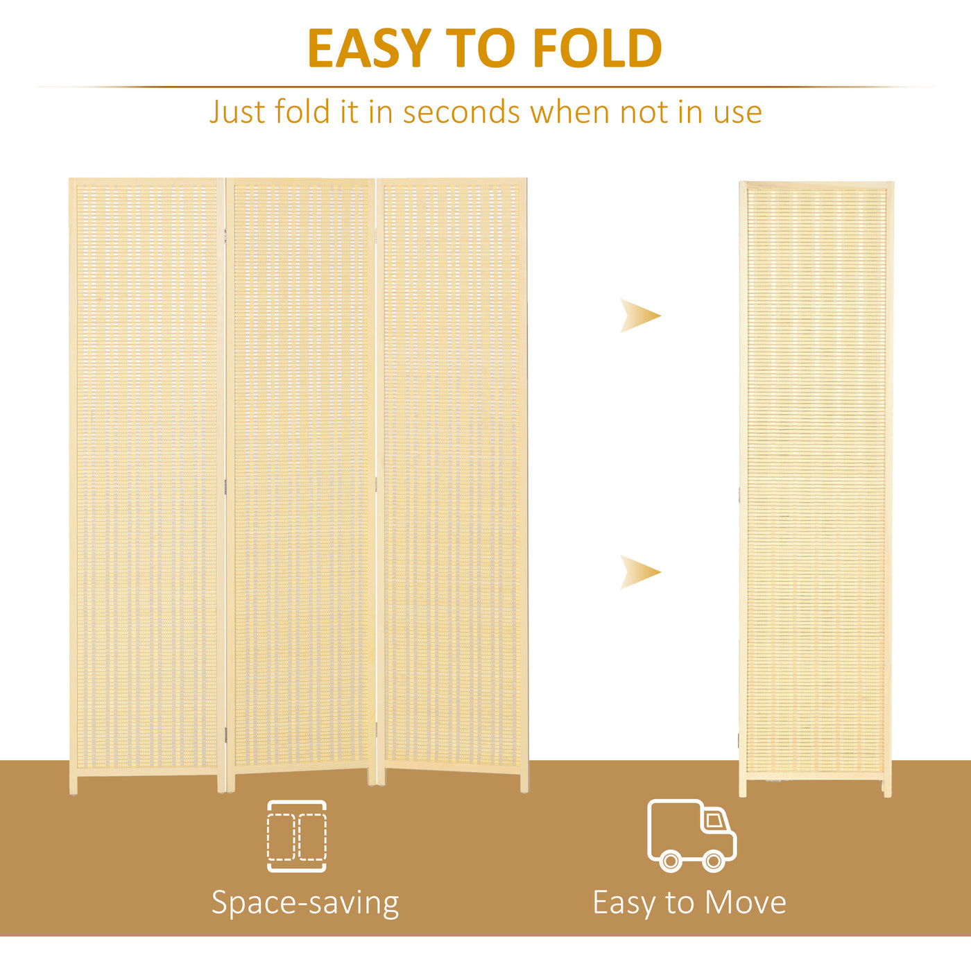Woven Bamboo Room Divider, 3 Panel Folding Indoor Privacy Screens for Home Office, Natural Wood
