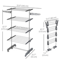 Garment Drying Rack Stainless Steel Folding Clothes Hanging Rack with Side Wings Castors for Indoor Outdoor Grey