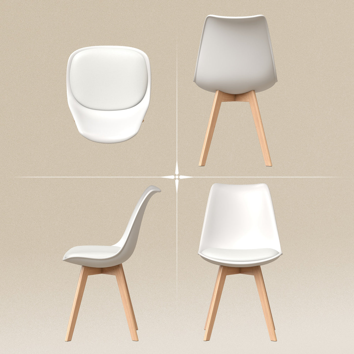 Modern Dining Table Chairs Set of 6, Rubber Wood Kitchen Table Chairs with PU Leather Cushion for Living Room, Bedroom