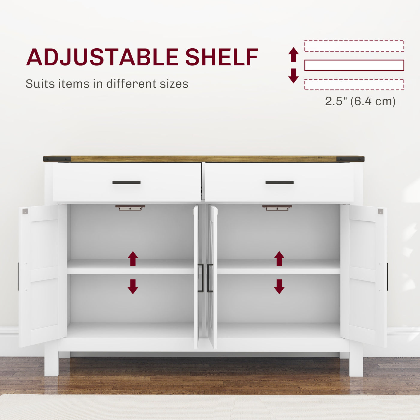 Sideboard Buffet Cabinet, Farmhouse Kitchen Storage Cabinet w/ 2 Drawers and Shelves for Living Room, Entryway