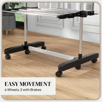Garment Drying Rack Stainless Steel Folding Clothes Hanging Rack with Side Wings Castors for Indoor Outdoor Black