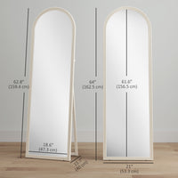 64" x 21" Full Length Mirror, Free Standing, Leaning or Wall, Arched Full Body Mirror with Faux Stone Frame, White