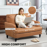 Modern Accent Chair, Leathaire Armchair with Turned Legs and Wide Seat, Comfy Chair for Living Room, Brown