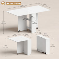 Extendable Dining Table, Collapsible Folding Table w/ 2-tier Shelves and Rolling Casters, White