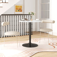 Modern Kitchen Table for 2 People, Round Dining Table with Steel Base for Living Room, Dining Room, White Marble