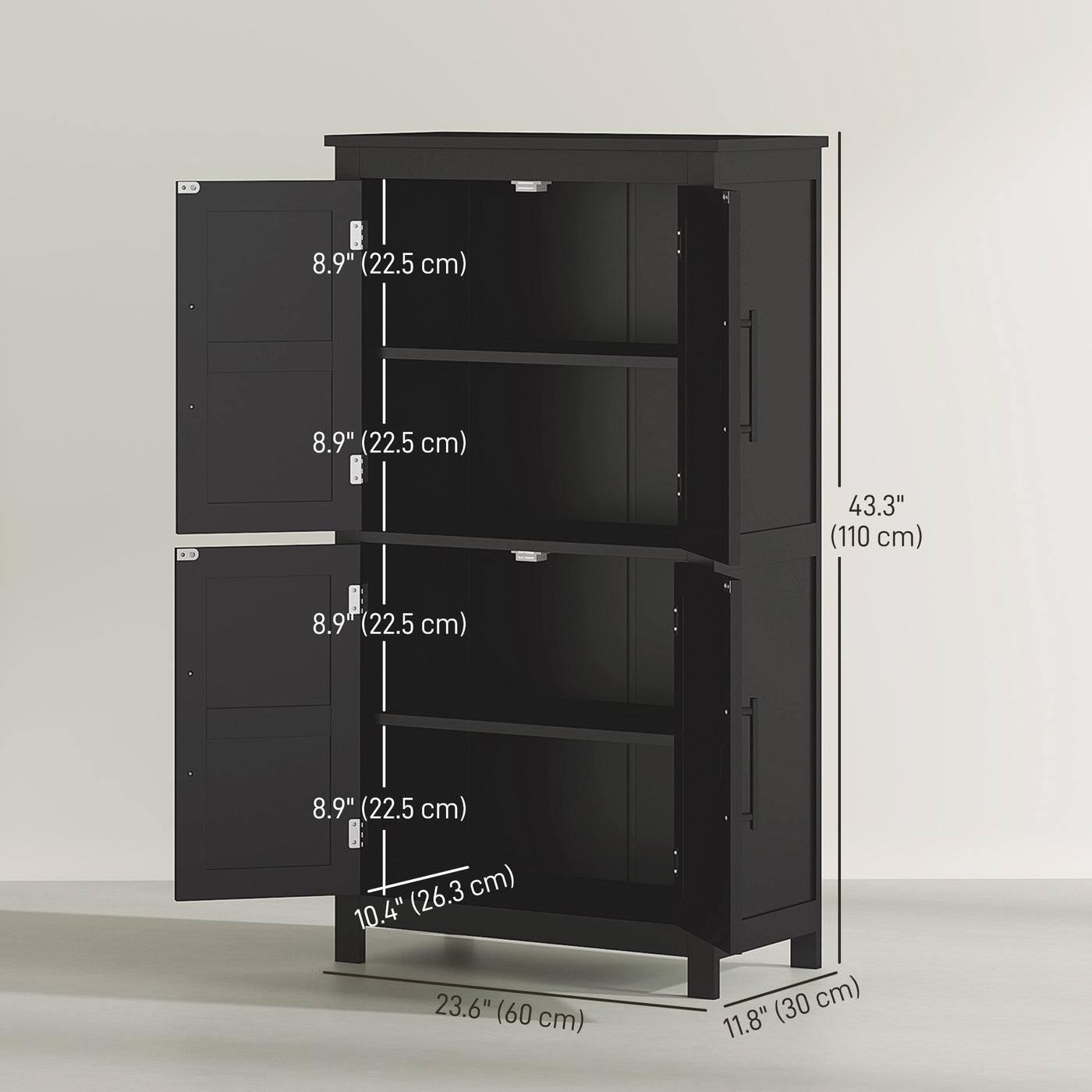 Farmhouse Bathroom Storage Cabinet, Bathroom Floor Cabinet with Barn Doors and Adjustable Shelf, Black