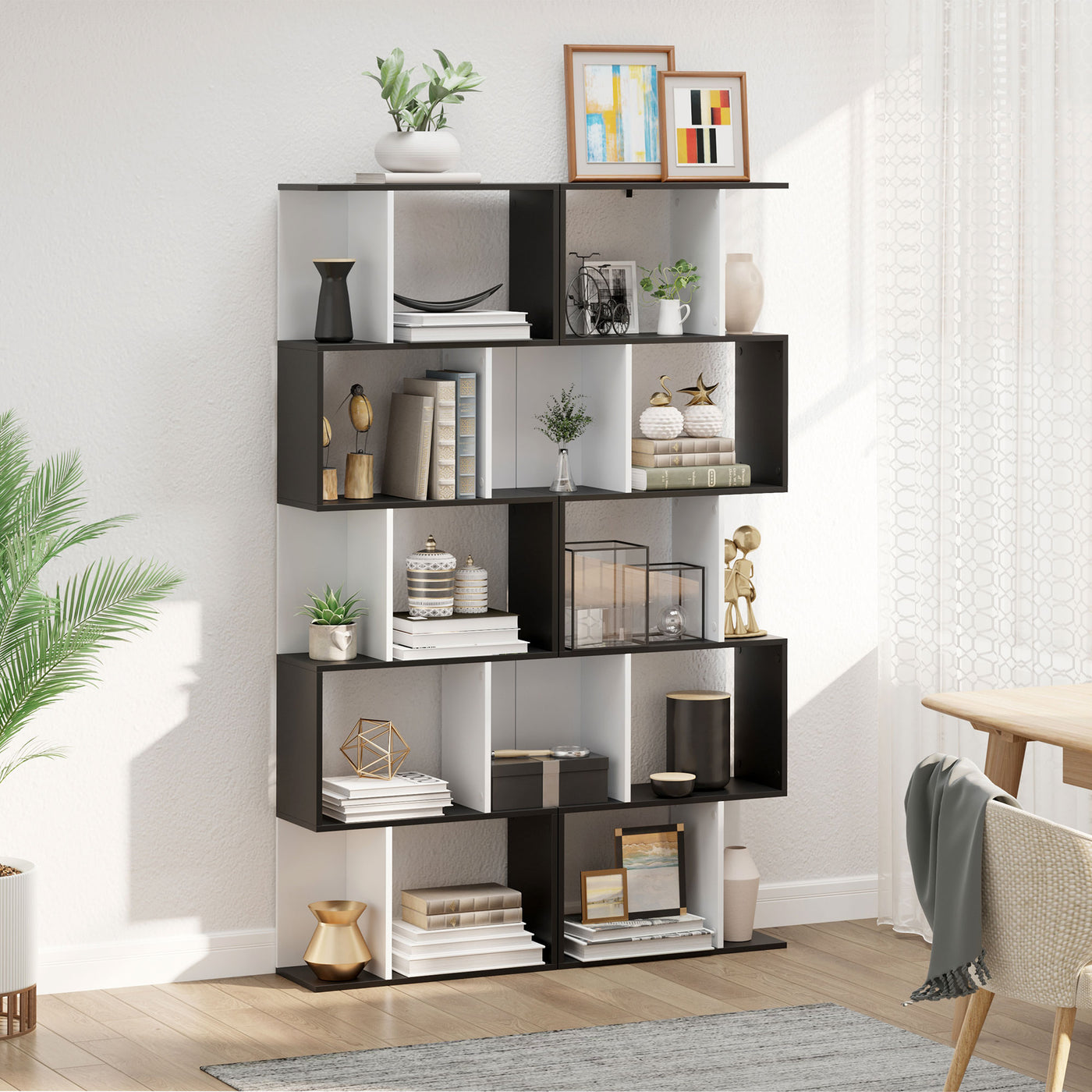 Modern Bookcase 5-Tier Display Shelf Storage Shelf Room Divider Living Room Home Office Furniture, Black