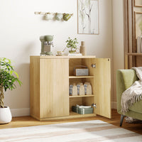 Sideboard Buffet Cabinet, 30.7" Modern Kitchen Storage Cabinet with Soft-Close Door and Adjustable Shelves, Oak