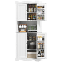 73" Kitchen Pantry Cabinet, Freestanding Kitchen Hutch with 12 Door Shelves, Adjustable Shelves, Microwave Stand, White
