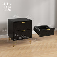 Modern Bedside Table, Accent Nightstand with 2 Drawers, Bed End Table for Bedroom, Black