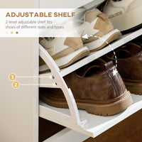 Narrow Shoe Storage with 2 Flip Drawers and Adjustable Shelves Shoe Cabinet Organizer for 12 Pairs of Shoes, White
