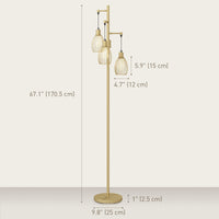 Industrial Floor Lamp with 3 Hanging Wire Lampshades, Dimmable Standing Lamp for Living Room, Gold