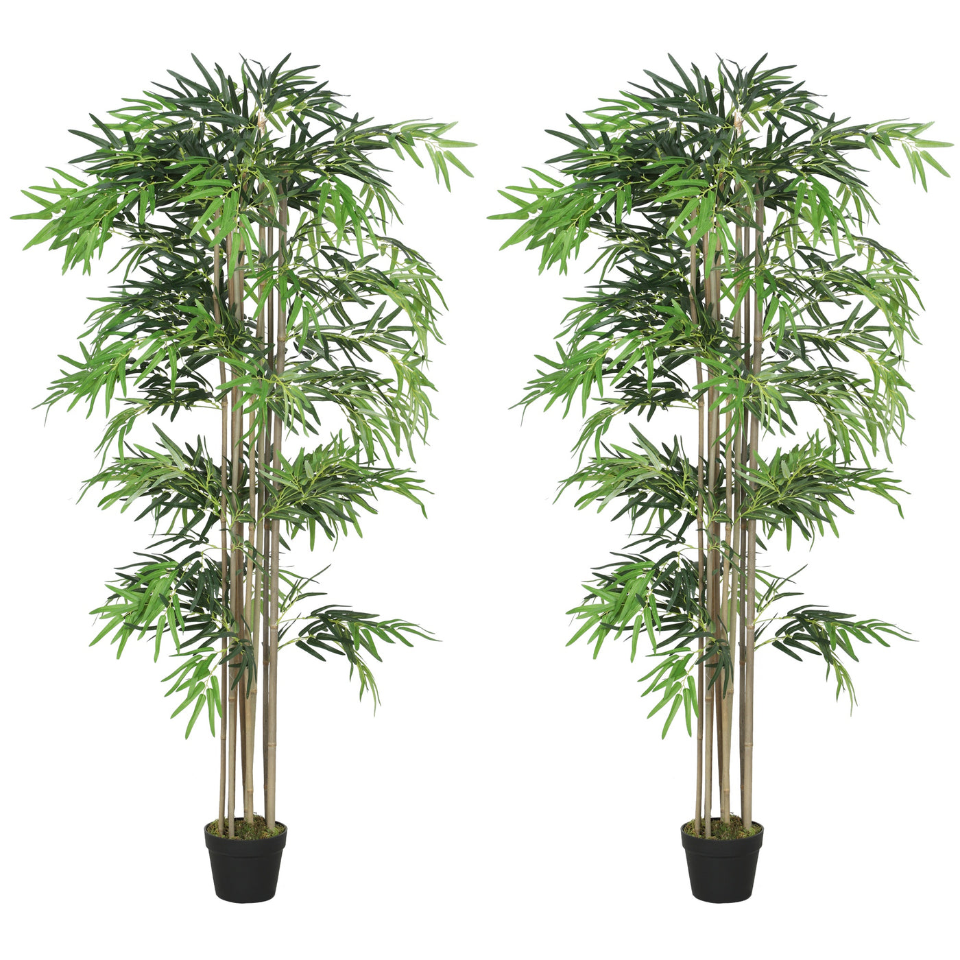 6FT Artificial Bamboo Tree Set of 2, Fake Plant with 1530 Leaves, Greenery Plant in Nursery Pot for Indoor, Green