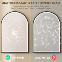 24" x 36" LED Bathroom Mirror, Arched Tempered Glass Wall Mirror, Anti-Fog, Dimmable, Memory Function, Black