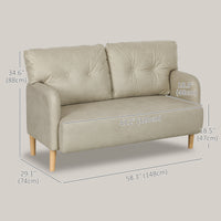 58" 2 Seat Sofa, Modern Love Seats Furniture, Upholstered 2 Seater Couch, Solid Wood Frame, Beige