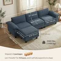 Sectional Sofa, L Shaped Couch with Deep Seat, Movable Ottoman and Pillow-top Armrests, Blue