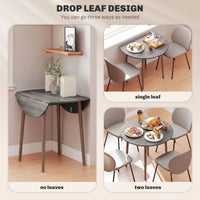 35" Folding Dining Table, Collapsible Drop Leaf Table with Round Tabletop, Wood Legs, Distressed Light Grey
