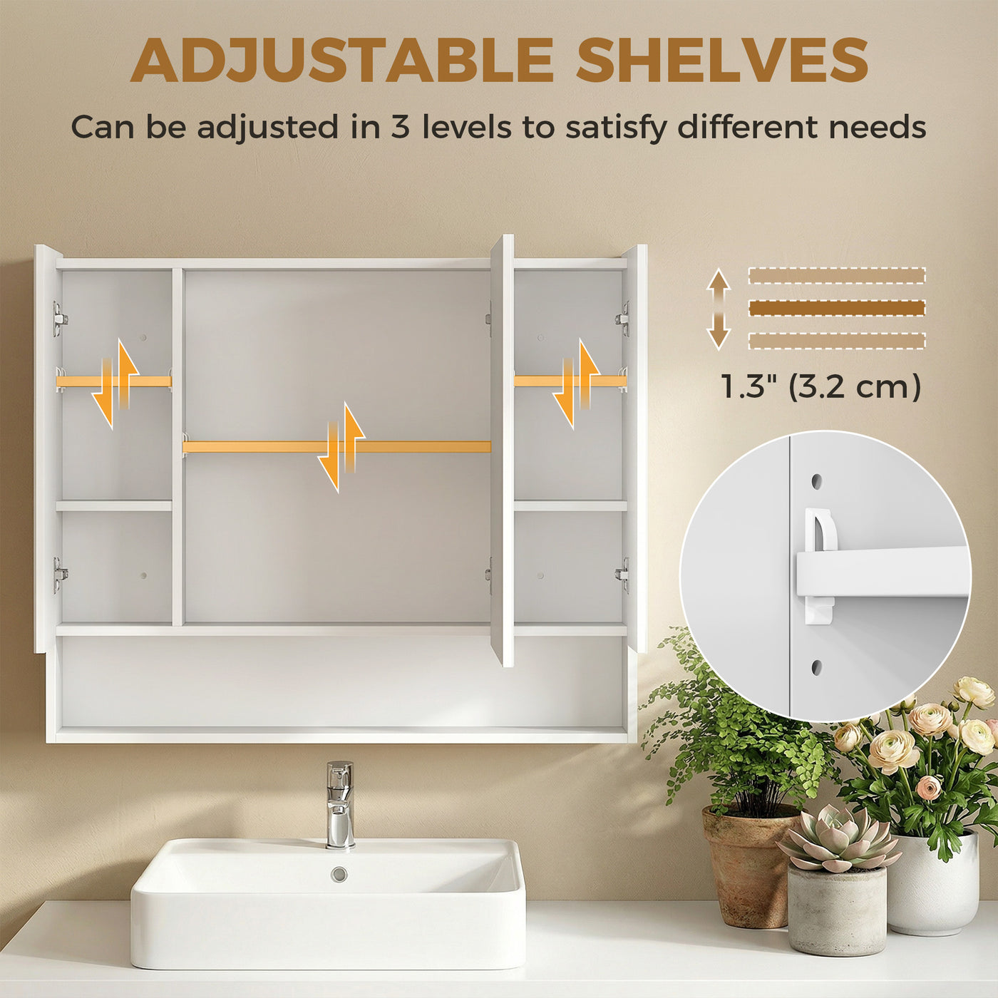 Wall Mounted Bathroom Medicine Cabinet with Mirror and Adjustable Shelves, White