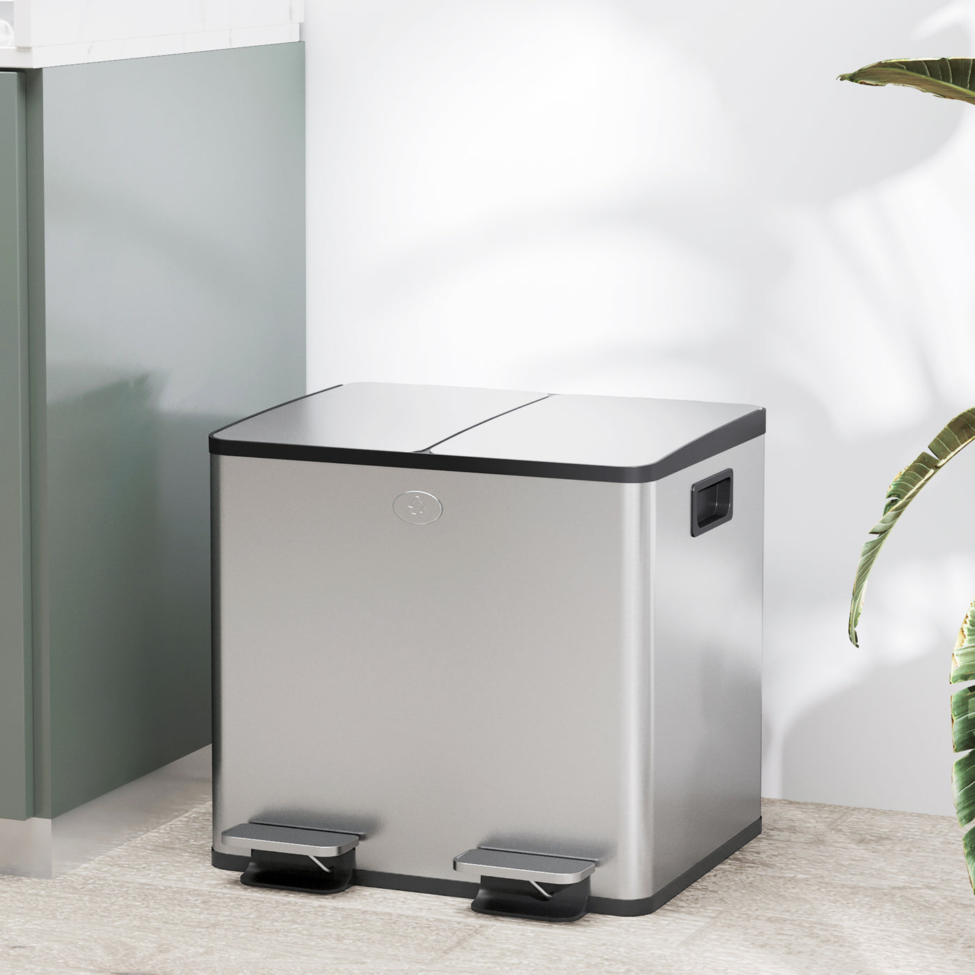 Garbage Bin, Soft-Close Trash Can with Foot Pedal, 2x4 Gallon (2x15 L) Garbage Can with Removable Inner Buckets, Silver