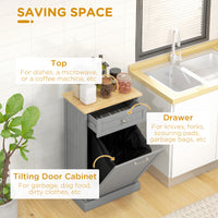Kitchen Tilt Out Trash Bin Cabinet, Free Standing Recycling Cabinet, Trash Can Holder with Drawer, Grey