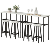 Bar Table Set of 6, Bar Table and Stools for 4, 2 Breakfast Tables and 4 Stools for Living Room, White Marble