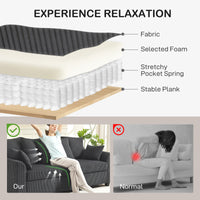 Corduroy Couch, 3 Seater Sofa, Modern Upholstered Couch with Curved Armrests and 8 Removable Pillows, Dark Grey
